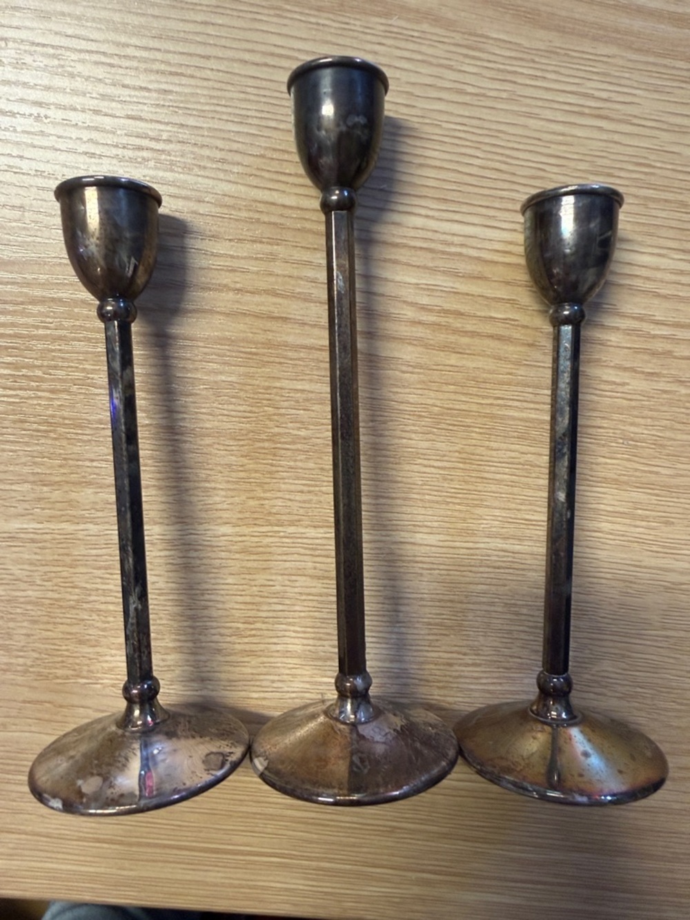 Vintage Silver Plated Italy Quality 'WA' Set of 3 Candlestick Holders
